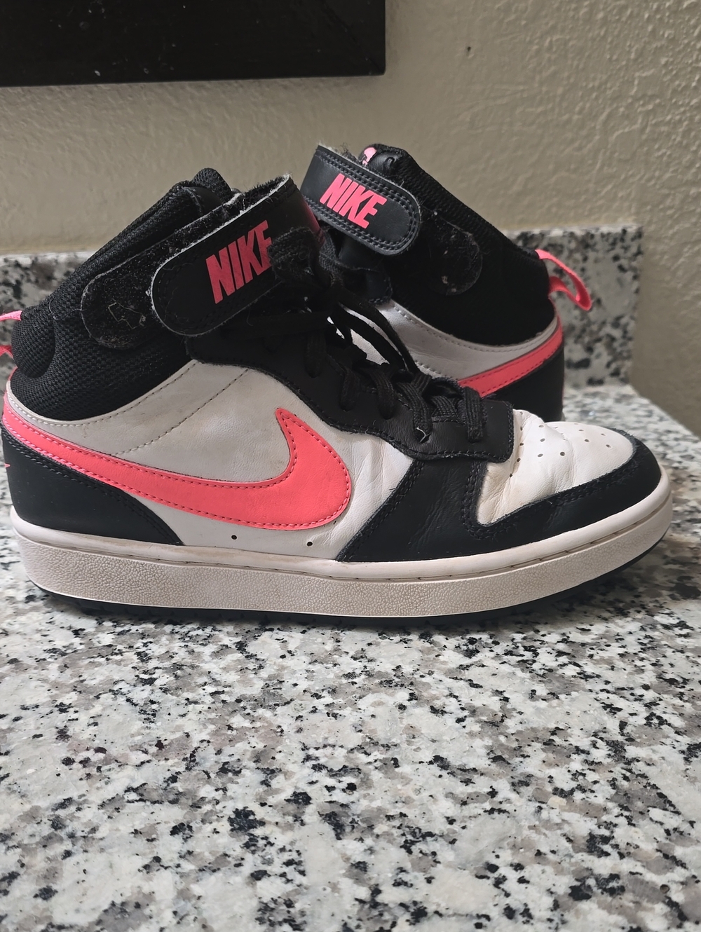Nike Black White Sneakers with Pink Swoosh and Logo